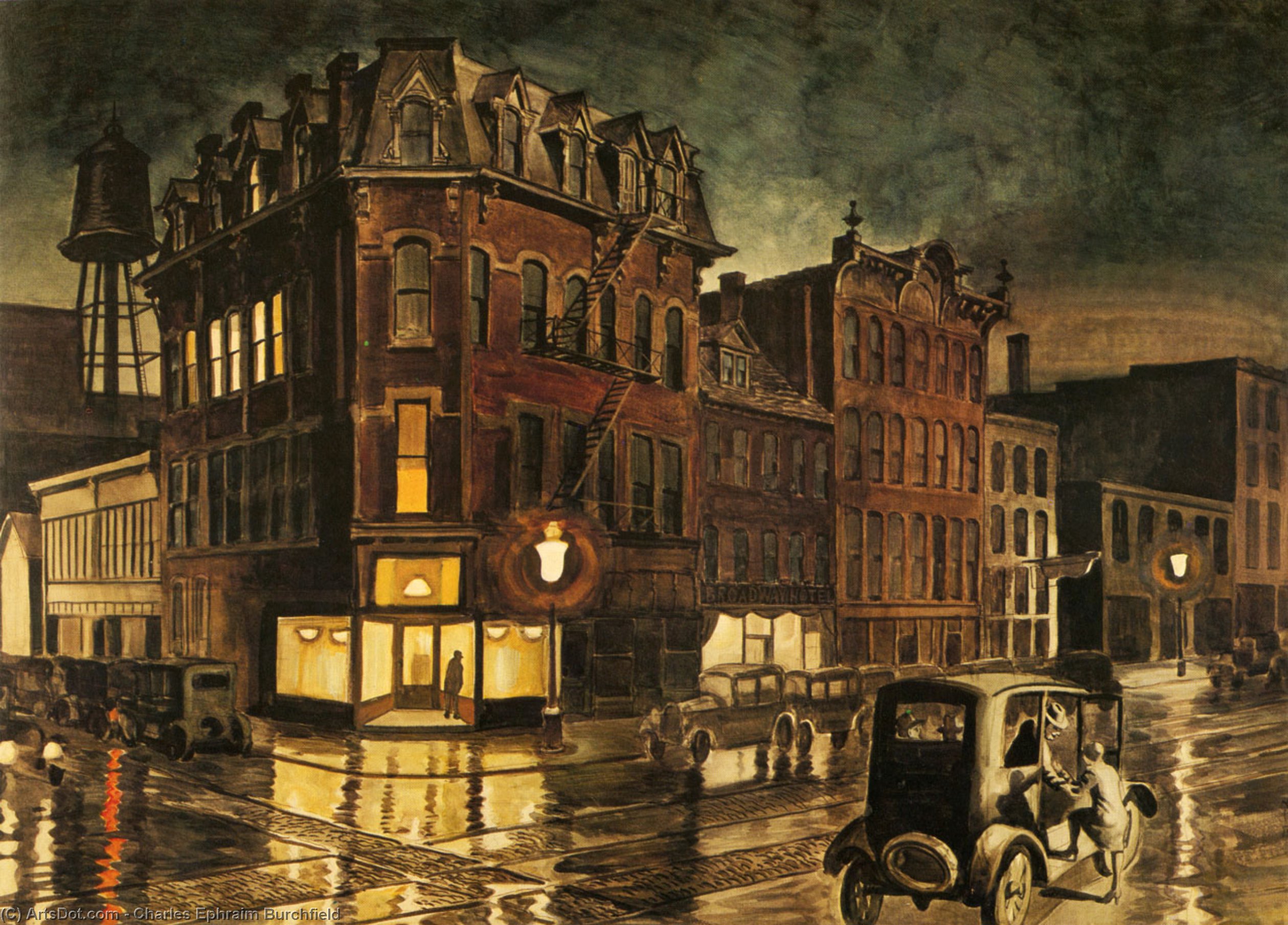Wikioo.org - สารานุกรมวิจิตรศิลป์ - จิตรกรรม Charles Ephraim Burchfield - Rainy Night
