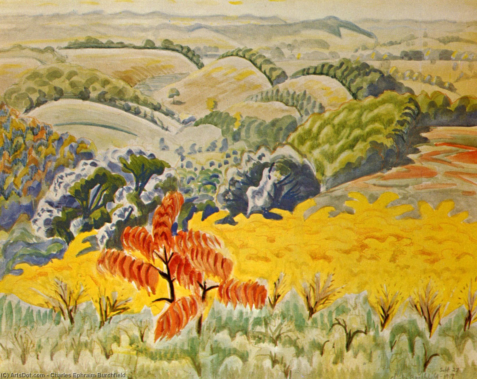 Wikioo.org - The Encyclopedia of Fine Arts - Painting, Artwork by Charles Ephraim Burchfield - Red Sumac And Goldenrod