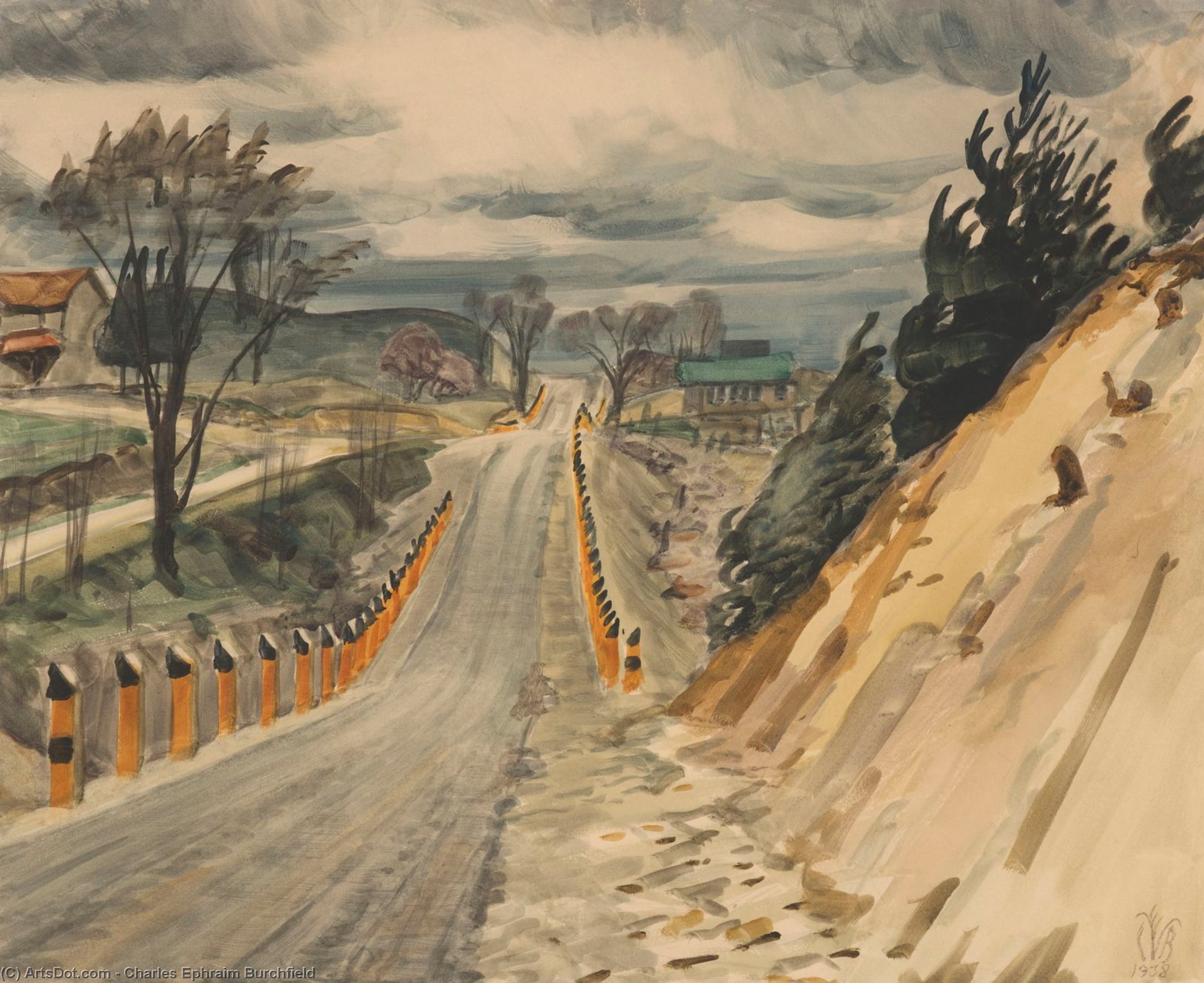 Wikioo.org - The Encyclopedia of Fine Arts - Painting, Artwork by Charles Ephraim Burchfield - Road in Early Spring
