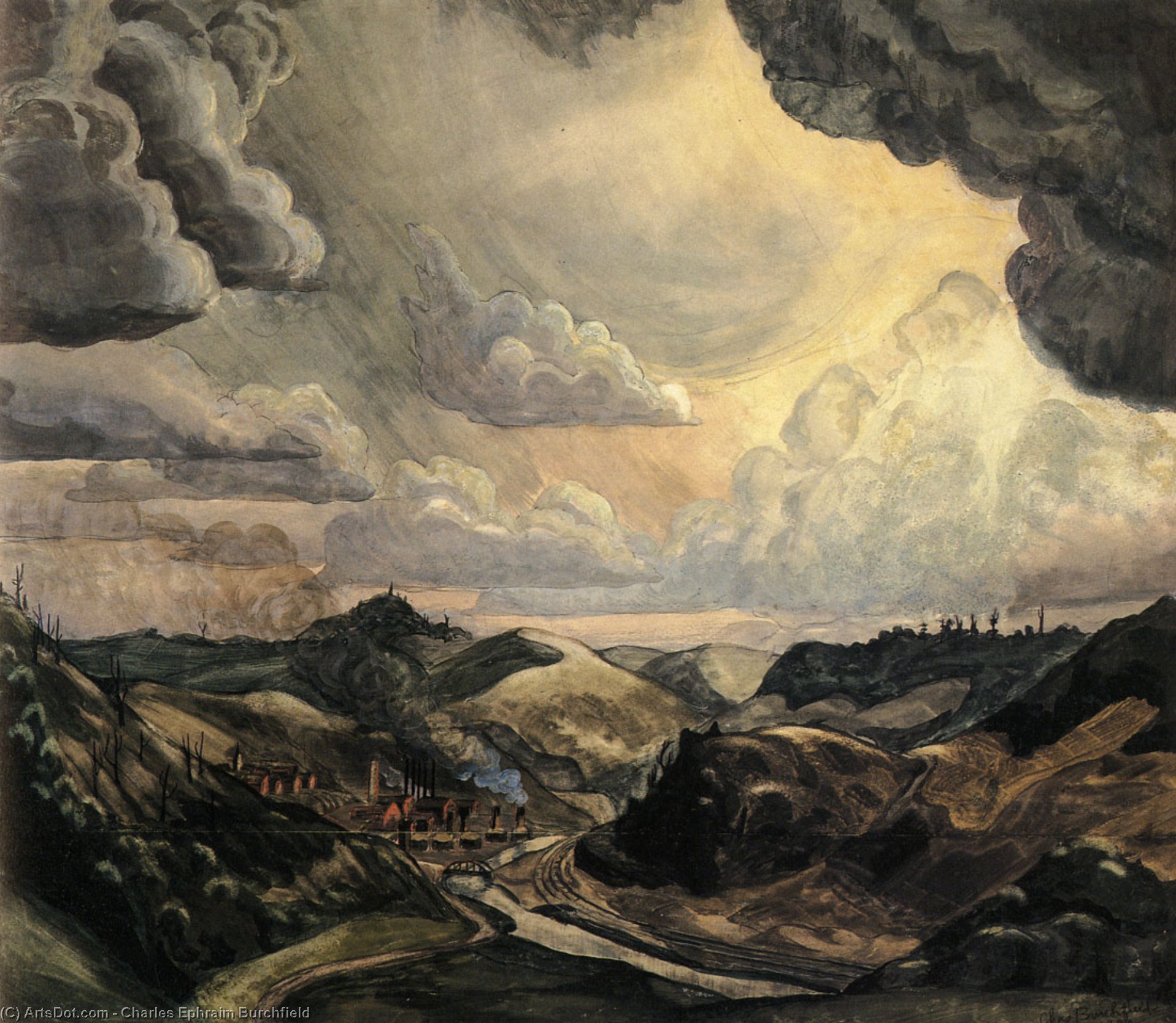 WikiOO.org - Encyclopedia of Fine Arts - Maleri, Artwork Charles Ephraim Burchfield - Storm Over Irondale