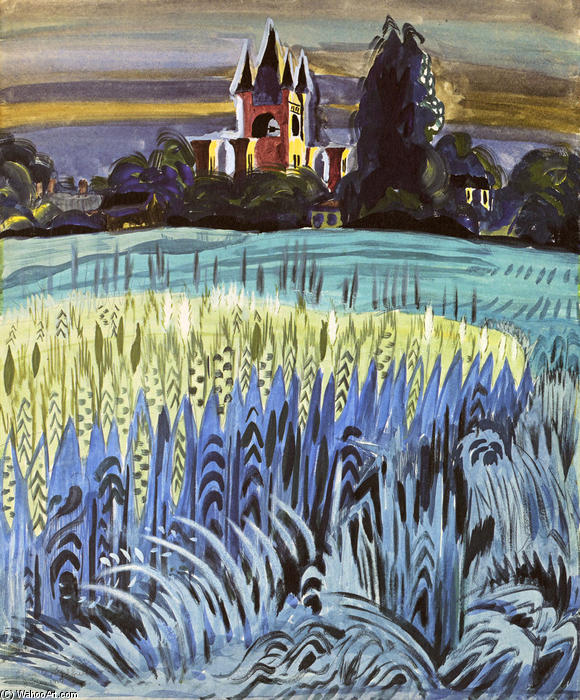 Wikioo.org – L'Encyclopédie des Beaux Arts - Peinture, Oeuvre de Charles Ephraim Burchfield - blé terrain avec tour