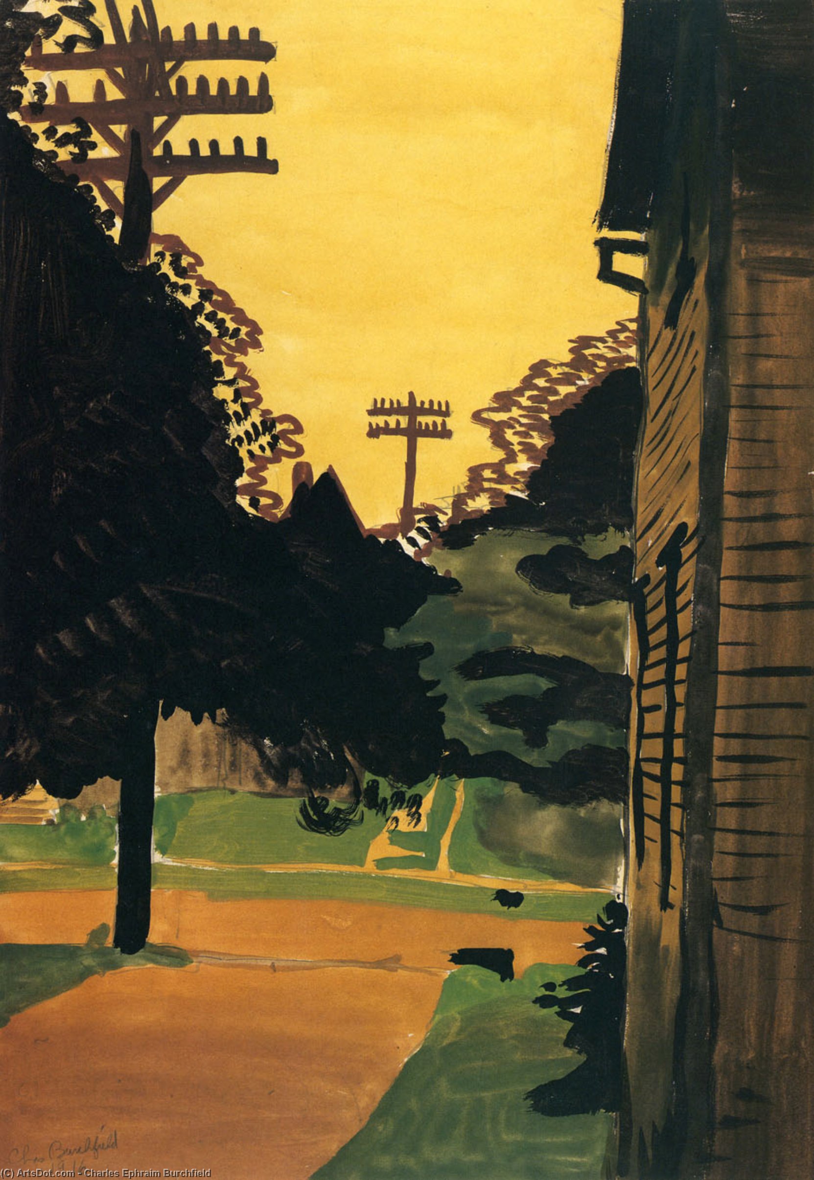 Wikioo.org - The Encyclopedia of Fine Arts - Painting, Artwork by Charles Ephraim Burchfield - Yellow Afterglow