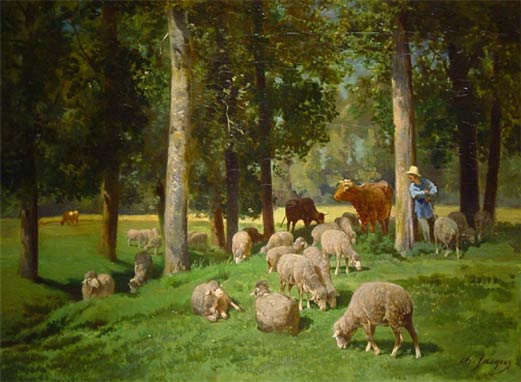 WikiOO.org – 美術百科全書 - 繪畫，作品 Charles Émile Jacque - 景观带 羊