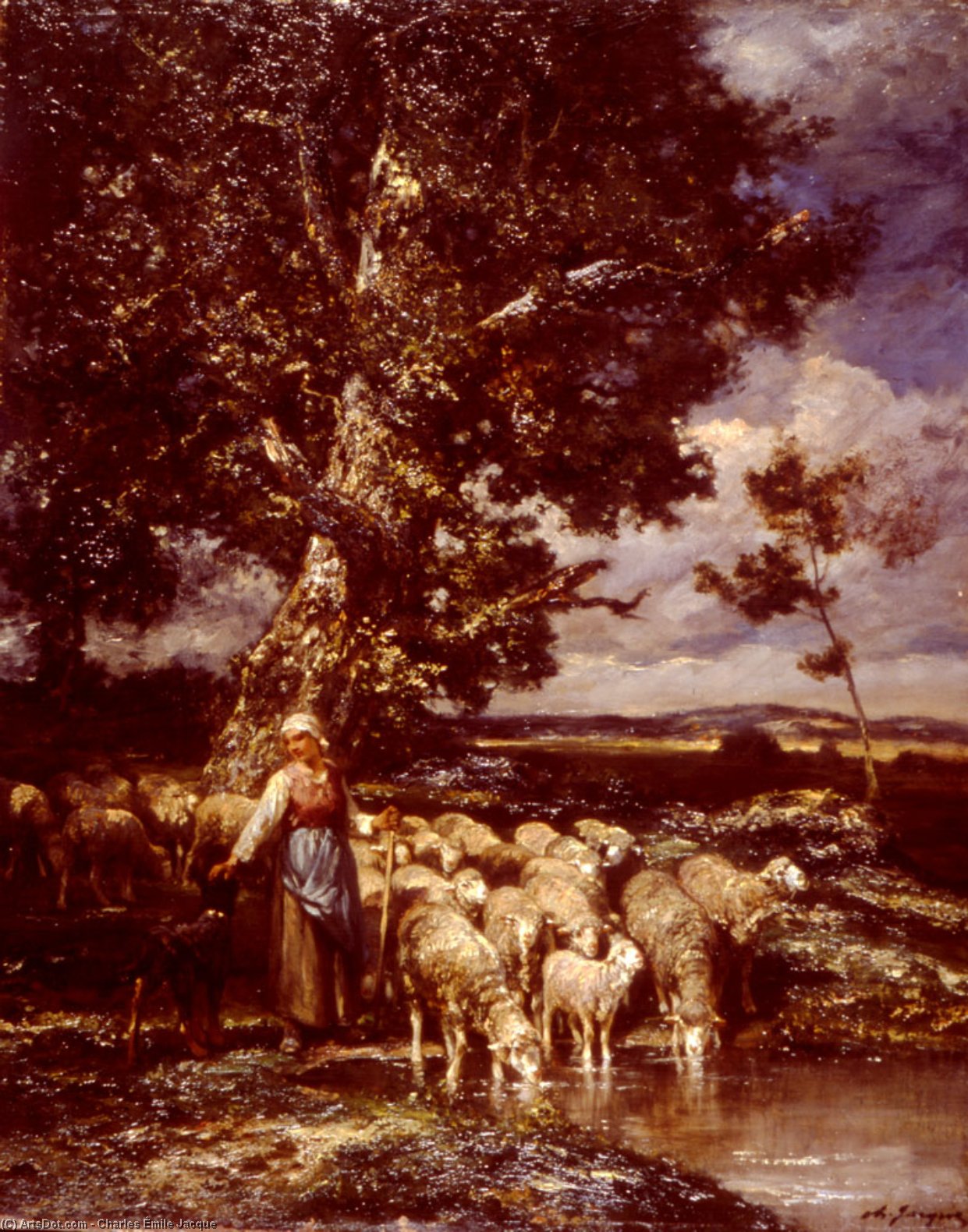 Wikioo.org - The Encyclopedia of Fine Arts - Painting, Artwork by Charles Émile Jacque - Shepherdess