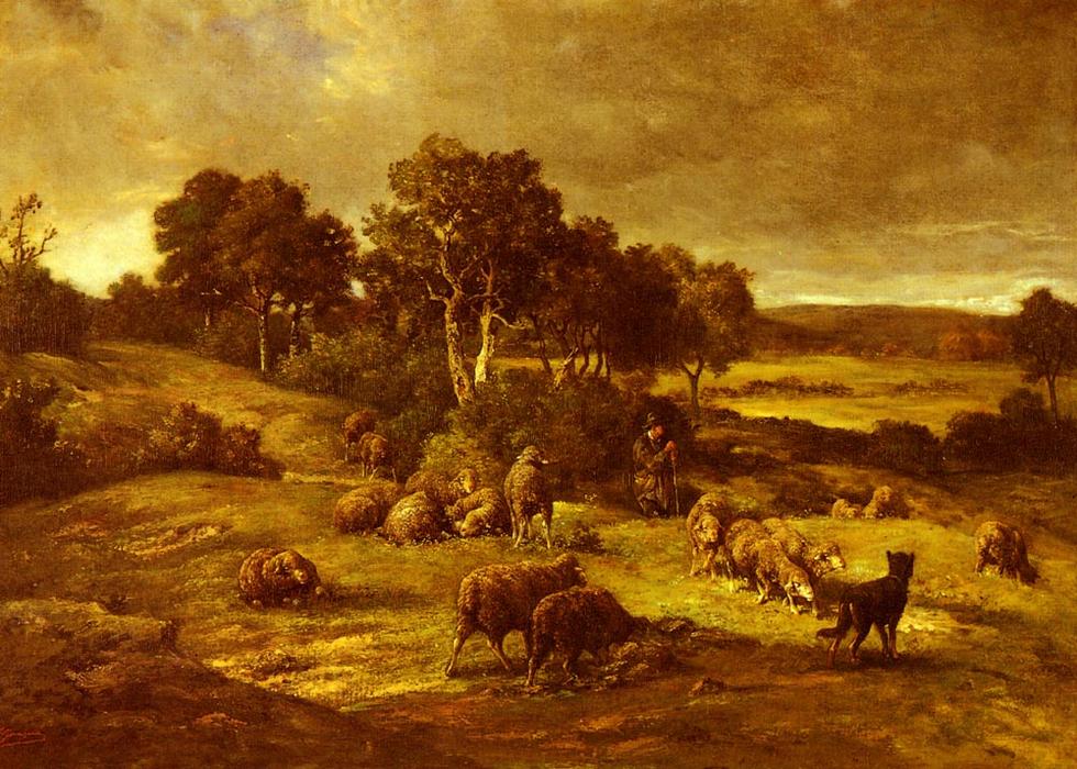 Wikioo.org - สารานุกรมวิจิตรศิลป์ - จิตรกรรม Charles Émile Jacque - The Herd