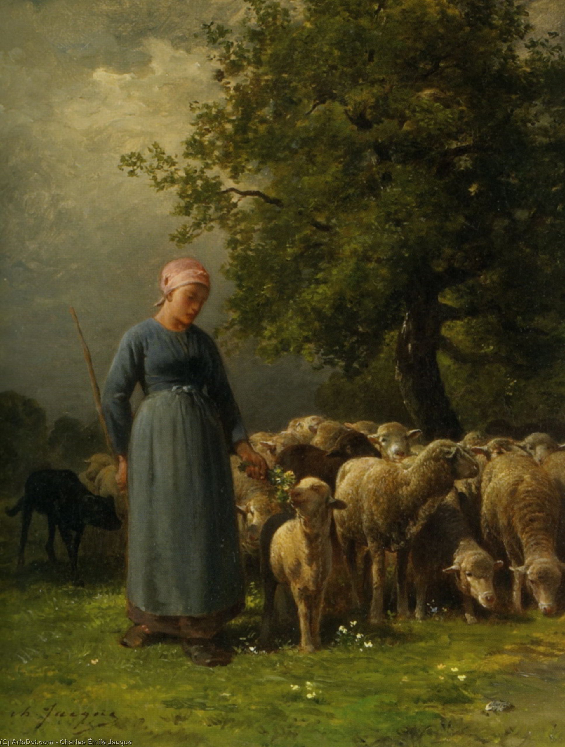 Wikioo.org - The Encyclopedia of Fine Arts - Painting, Artwork by Charles Émile Jacque - The Missing Flock