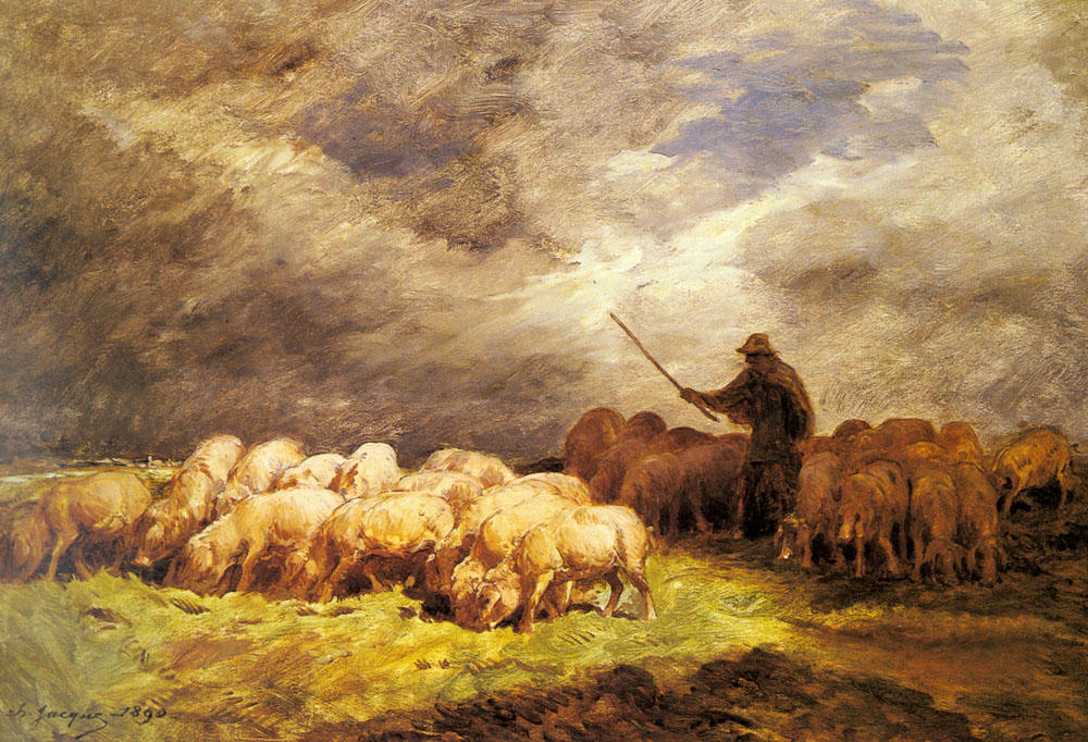 Wikioo.org - The Encyclopedia of Fine Arts - Painting, Artwork by Charles Émile Jacque - The Swineherd