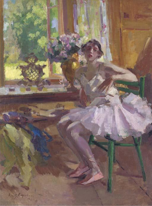 WikiOO.org - Εγκυκλοπαίδεια Καλών Τεχνών - Ζωγραφική, έργα τέχνης Konstantin Alekseyevich Korovin - A ballerina at her toilette