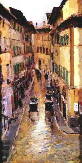Wikioo.org - The Encyclopedia of Fine Arts - Painting, Artwork by Konstantin Alekseyevich Korovin - A Florence Street in the Rain.