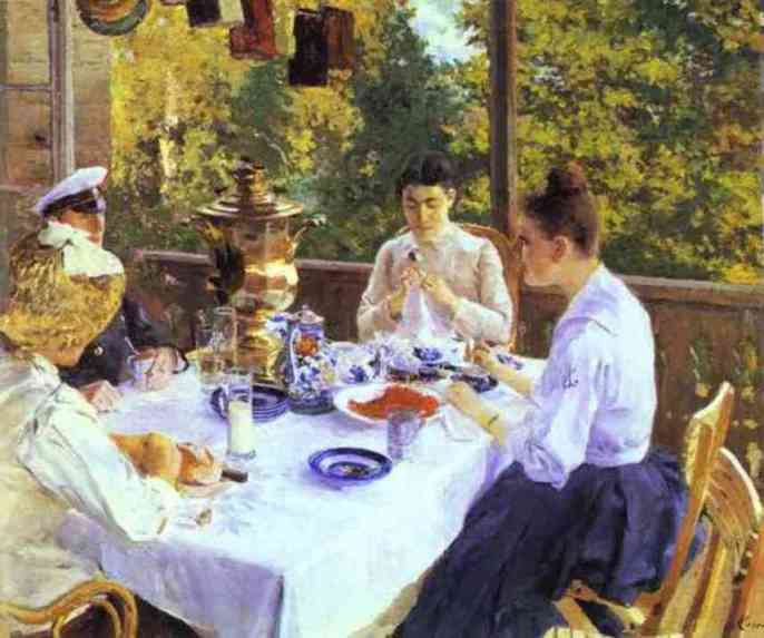 Wikioo.org - The Encyclopedia of Fine Arts - Painting, Artwork by Konstantin Alekseyevich Korovin - At a Tea Table