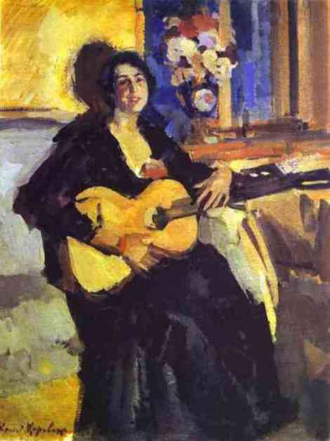 Wikioo.org - Die Enzyklopädie bildender Kunst - Malerei, Kunstwerk von Konstantin Alekseyevich Korovin - lady mit gitarre