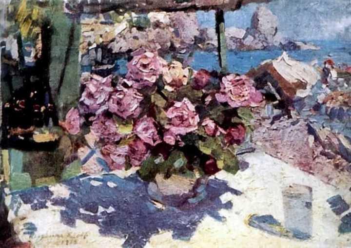 Wikioo.org – La Enciclopedia de las Bellas Artes - Pintura, Obras de arte de Konstantin Alekseyevich Korovin - las rosas