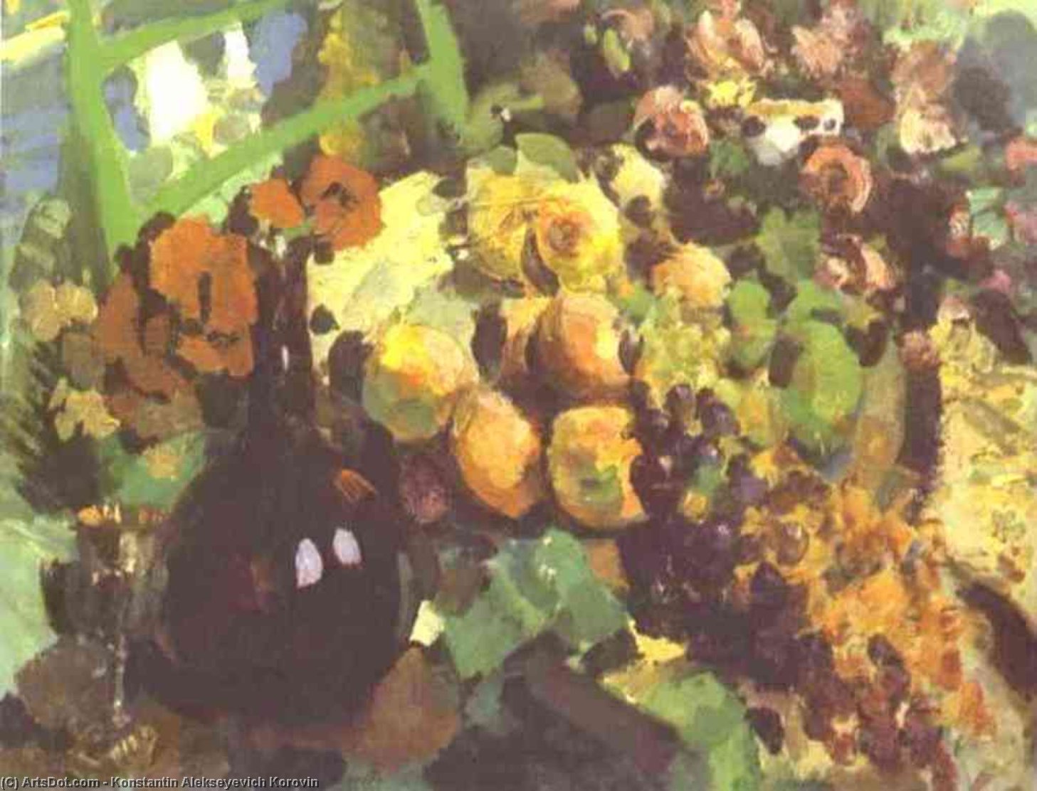 Wikioo.org – L'Encyclopédie des Beaux Arts - Peinture, Oeuvre de Konstantin Alekseyevich Korovin - Nature Morte du vin  et  fruits