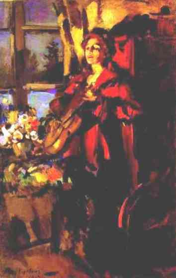 Wikioo.org - The Encyclopedia of Fine Arts - Painting, Artwork by Konstantin Alekseyevich Korovin - Woman with Guitar