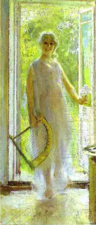 WikiOO.org - Encyclopedia of Fine Arts - Maľba, Artwork Konstantin Alekseyevich Korovin - Young Woman on the Threshold