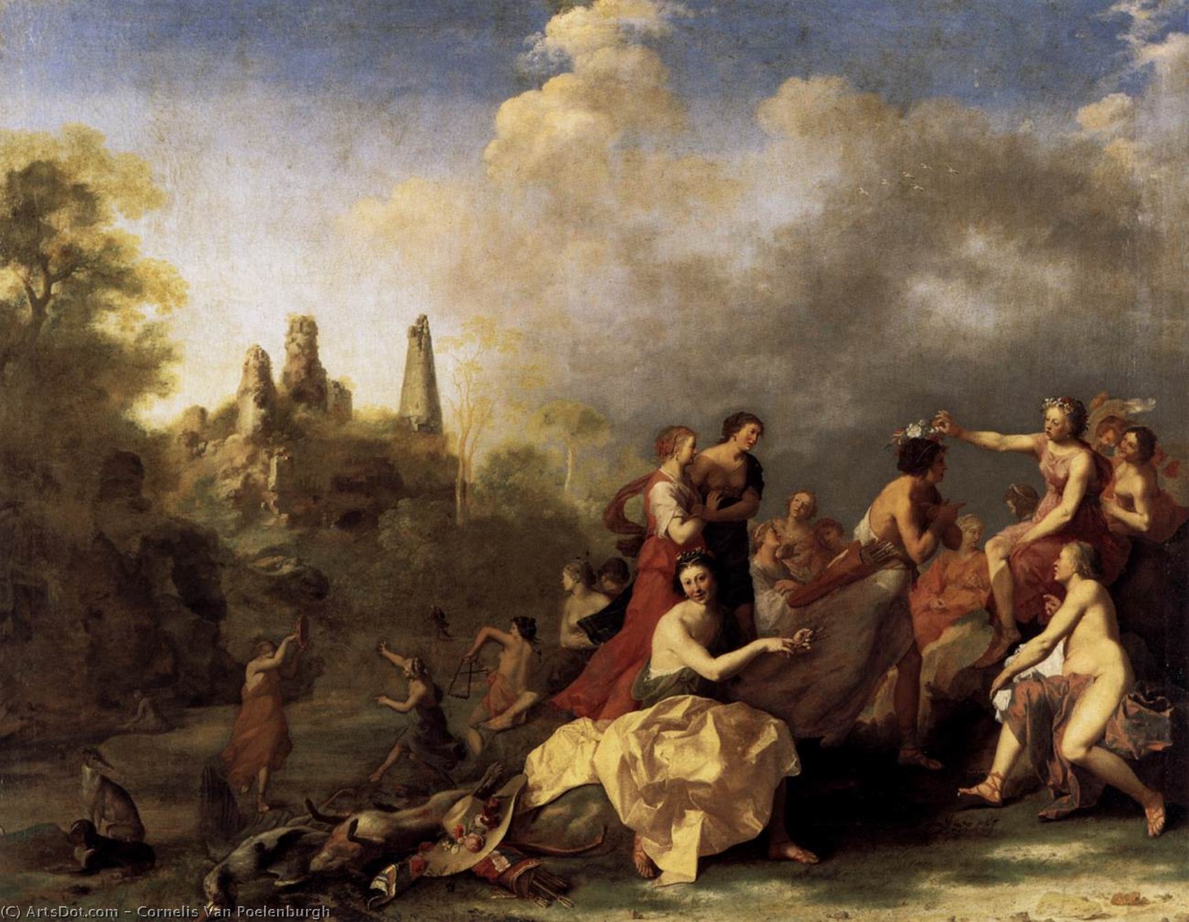 WikiOO.org - Enciklopedija likovnih umjetnosti - Slikarstvo, umjetnička djela Cornelis Van Poelenburgh - Amaryllis Giving Myrtill the Price