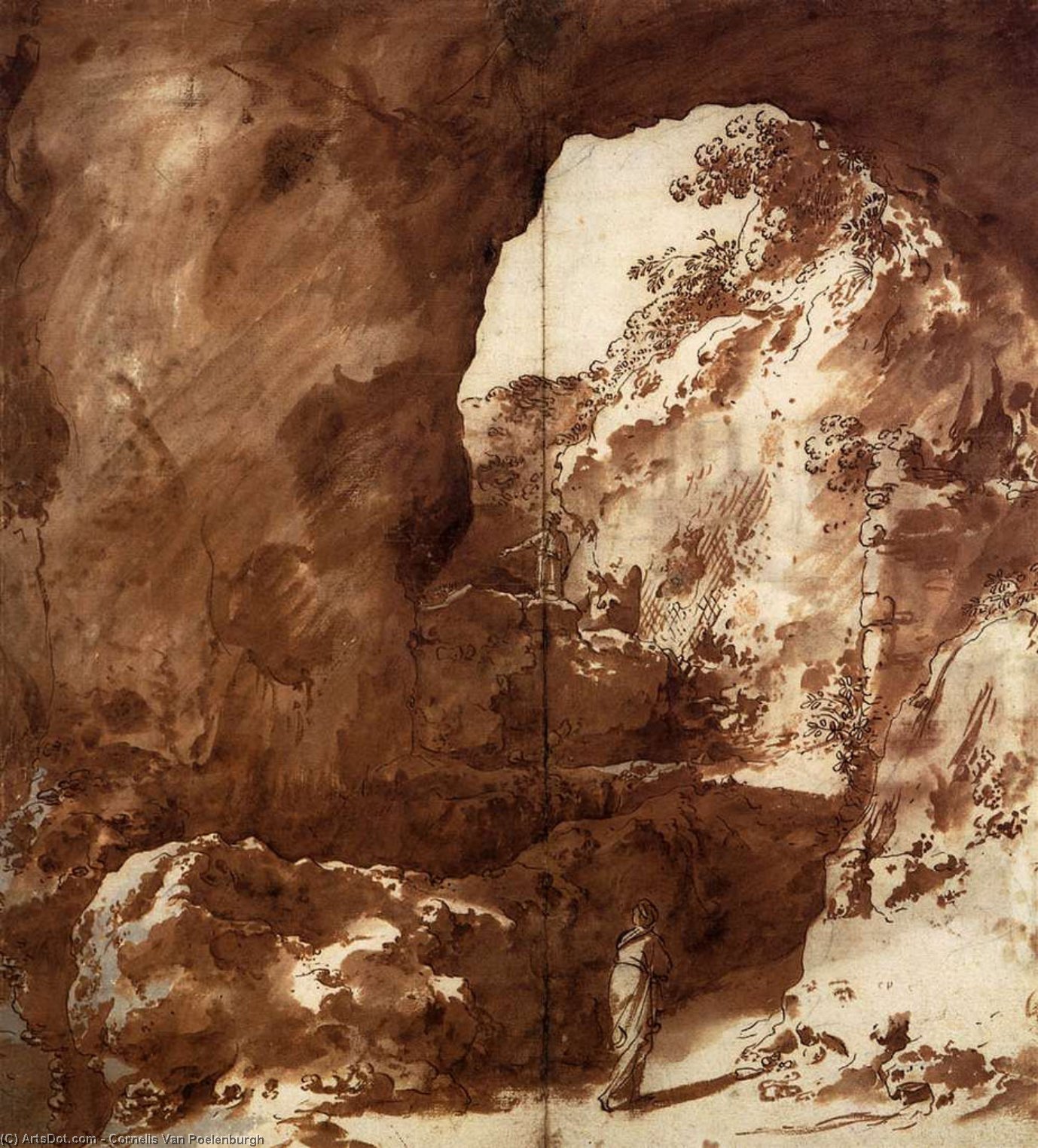 WikiOO.org - Enciclopedia of Fine Arts - Pictura, lucrări de artă Cornelis Van Poelenburgh - Figures beneath the Arches of a Classical Ruin