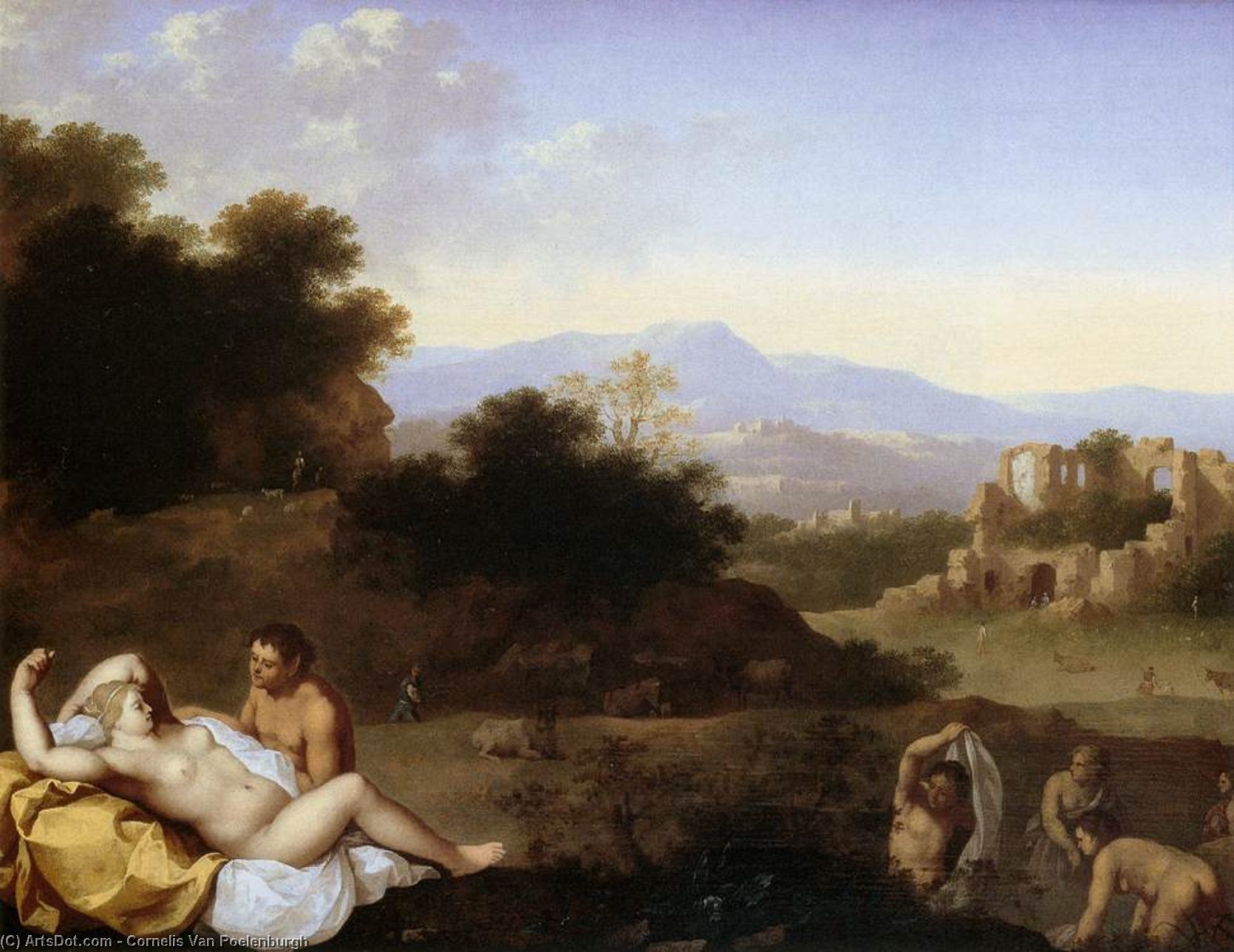 Wikioo.org - The Encyclopedia of Fine Arts - Painting, Artwork by Cornelis Van Poelenburgh - Landscape with Nymphs