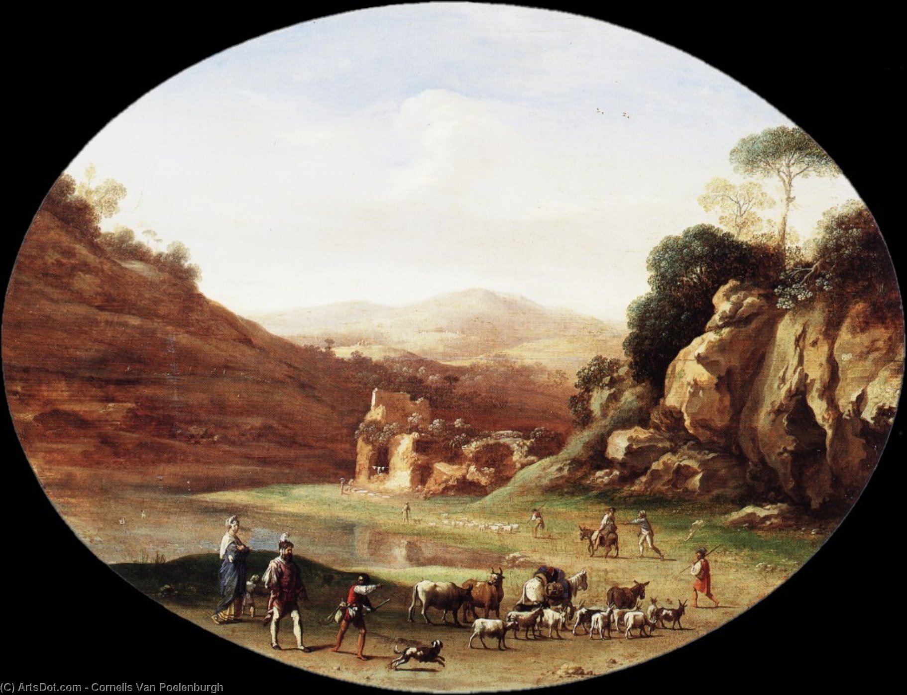 Wikioo.org - The Encyclopedia of Fine Arts - Painting, Artwork by Cornelis Van Poelenburgh - Valley with Ruins and Figures