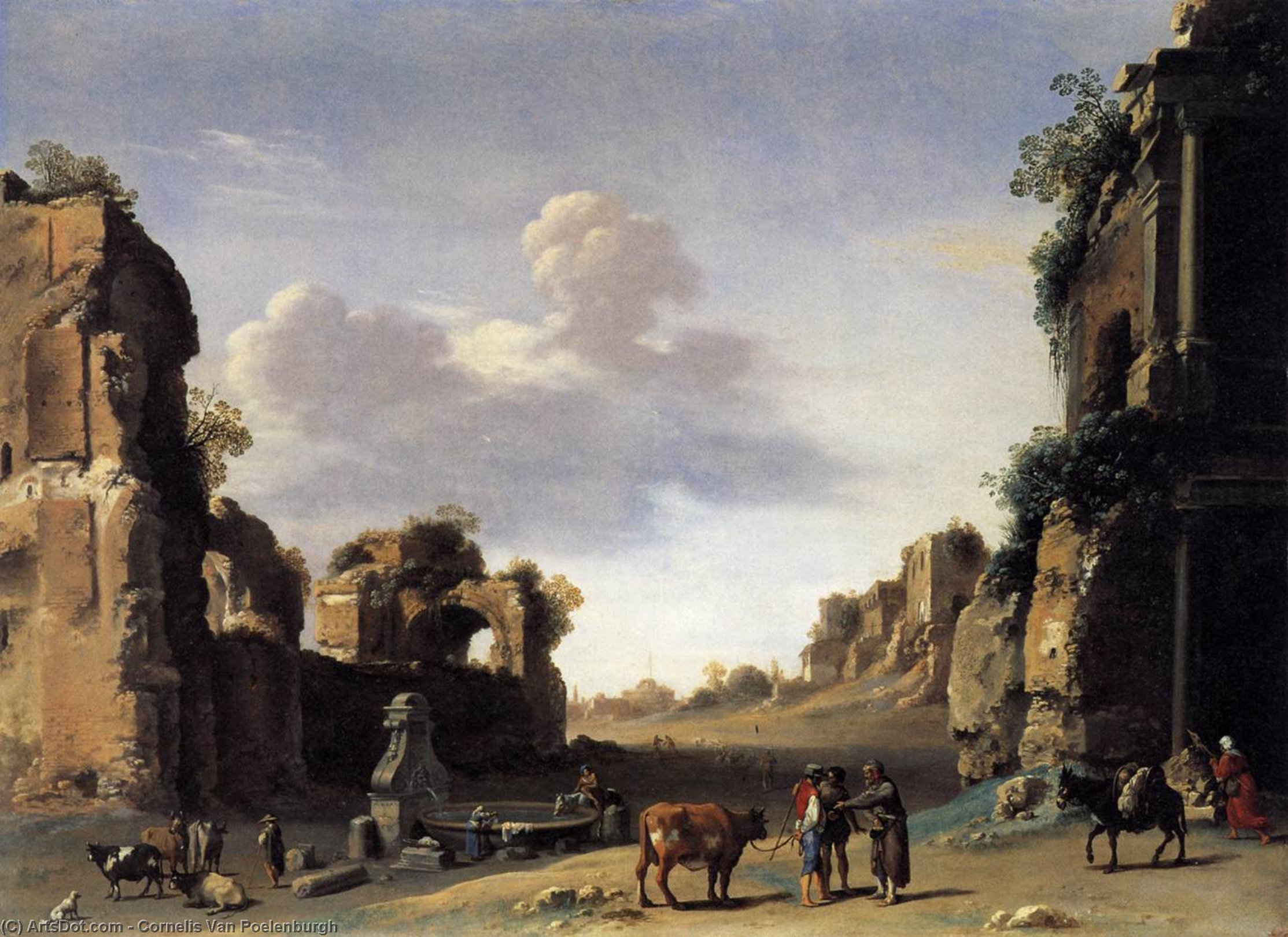 Wikioo.org - The Encyclopedia of Fine Arts - Painting, Artwork by Cornelis Van Poelenburgh - View of the Campo Vaccino