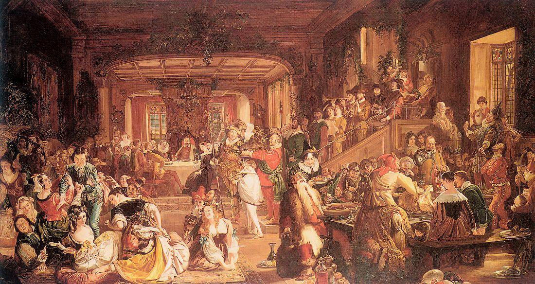 WikiOO.org - Encyclopedia of Fine Arts - Maleri, Artwork Daniel Maclise - Merry Christmas in the Baron's Hall