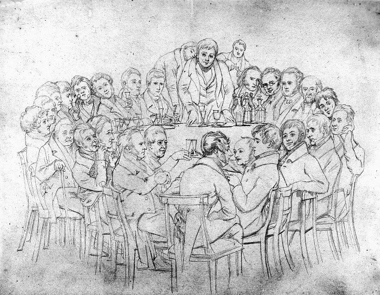 Wikioo.org - Bách khoa toàn thư về mỹ thuật - Vẽ tranh, Tác phẩm nghệ thuật Daniel Maclise - Preliminary drawing for the group caricature, 'The Fraserians'