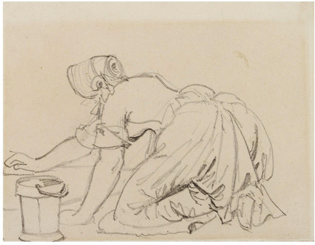 Wikioo.org - The Encyclopedia of Fine Arts - Painting, Artwork by Daniel Maclise - Woman Scrubbing the Floor