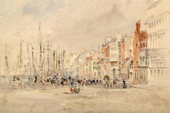 Wikioo.org - The Encyclopedia of Fine Arts - Painting, Artwork by David Cox - A Quay In Northern France