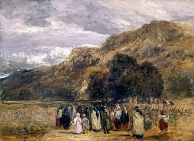Wikioo.org – La Enciclopedia de las Bellas Artes - Pintura, Obras de arte de David Cox - Un Funeral de Gales, Betwys-Y-Coed