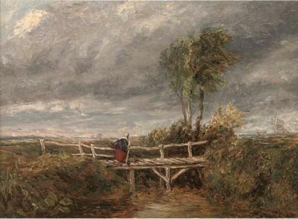 WikiOO.org - Енциклопедія образотворчого мистецтва - Живопис, Картини
 David Cox - A Woman Crossing A Wooden Bridge In A Stormy Landscape