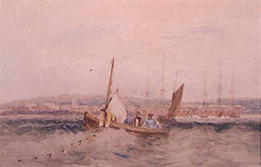 Wikioo.org - สารานุกรมวิจิตรศิลป์ - จิตรกรรม David Cox - Boats On The Medway At Chatham, Kent