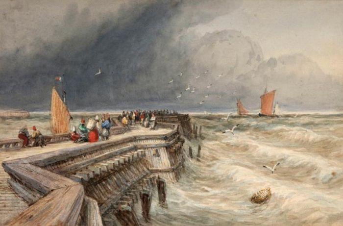 Wikioo.org - The Encyclopedia of Fine Arts - Painting, Artwork by David Cox - Calais Pier