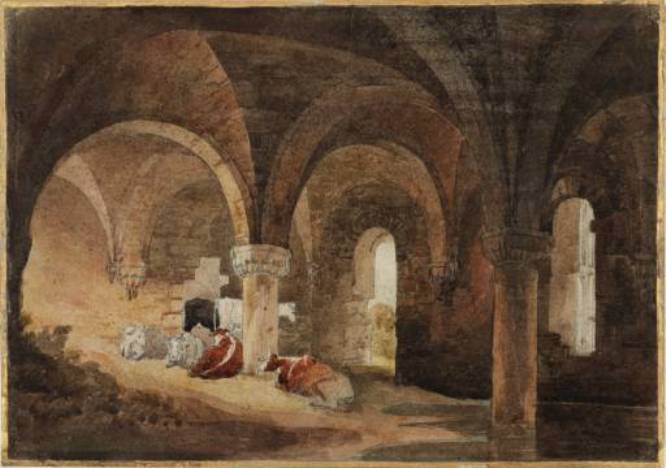Wikioo.org - The Encyclopedia of Fine Arts - Painting, Artwork by David Cox - Crypt Of Kirkstall Abbey