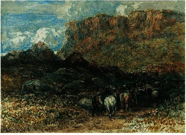 Wikioo.org - The Encyclopedia of Fine Arts - Painting, Artwork by David Cox - Erdsman In A Mountain Pass, North Wales