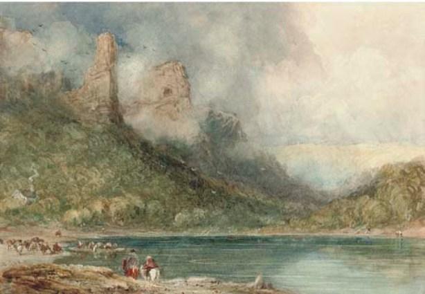 WikiOO.org - Enciclopédia das Belas Artes - Pintura, Arte por David Cox - Ferry On The Wye At Longstone, Derbyshire