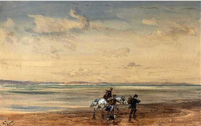 WikiOO.org - Encyclopedia of Fine Arts - Maalaus, taideteos David Cox - Figures Crossing The Sands