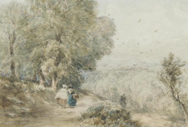 WikiOO.org - Enciklopedija dailės - Tapyba, meno kuriniai David Cox - Figures On A Rural Track