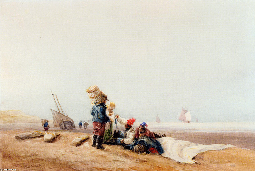 WikiOO.org - Encyclopedia of Fine Arts - Schilderen, Artwork David Cox - Fisherfolk On The Shore