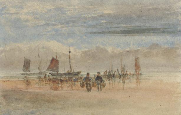 WikiOO.org - Encyclopedia of Fine Arts - Maleri, Artwork David Cox - Fishermen Bringing In The Catch