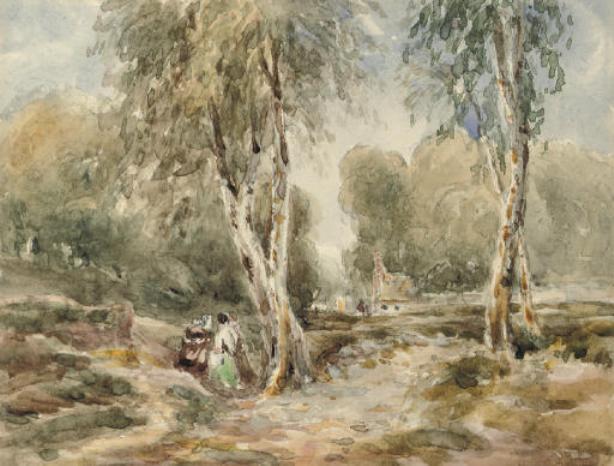 Wikioo.org - The Encyclopedia of Fine Arts - Painting, Artwork by David Cox - Gypsies In A Wooded Landscape