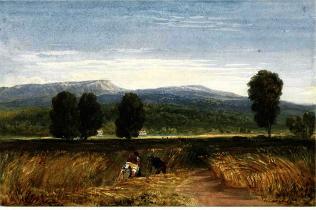 WikiOO.org - دایره المعارف هنرهای زیبا - نقاشی، آثار هنری David Cox - Harvesters In A Welsh Valley