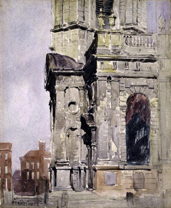 Wikioo.org - The Encyclopedia of Fine Arts - Painting, Artwork by David Cox - Porch Of St Philip's Cathedral, Birmingham