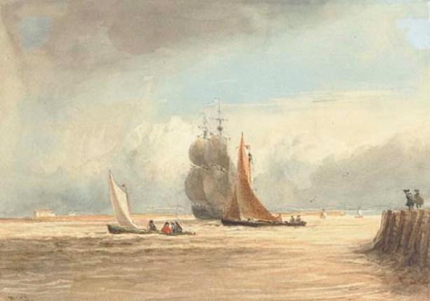 Wikioo.org - สารานุกรมวิจิตรศิลป์ - จิตรกรรม David Cox - Shipping Off Gravesend