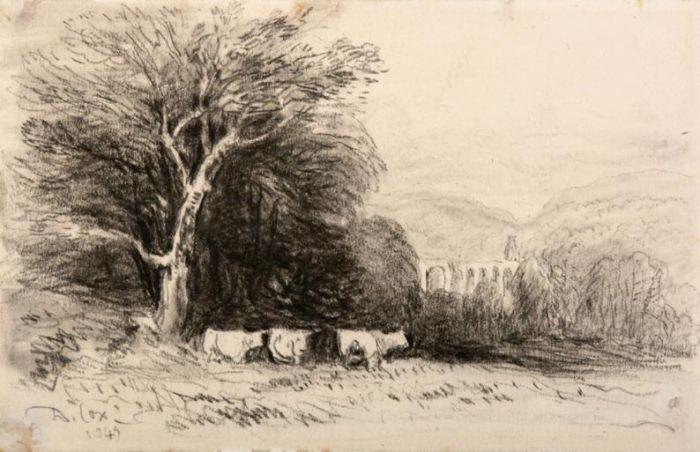 Wikioo.org - The Encyclopedia of Fine Arts - Painting, Artwork by David Cox - Trees And Cattle, Bolton Abbey , Yorkshire