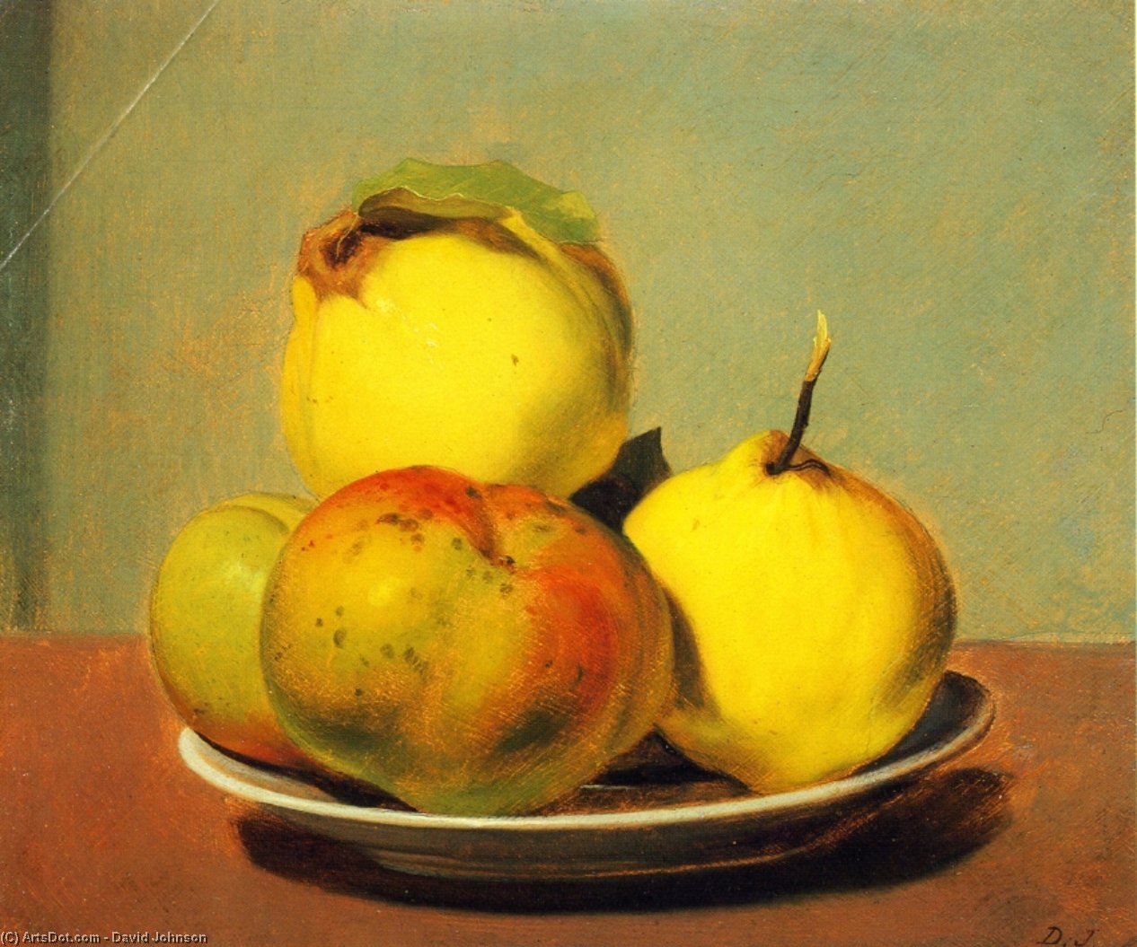 Wikioo.org – La Enciclopedia de las Bellas Artes - Pintura, Obras de arte de David Johnson - Plato de manzanas y membrillos