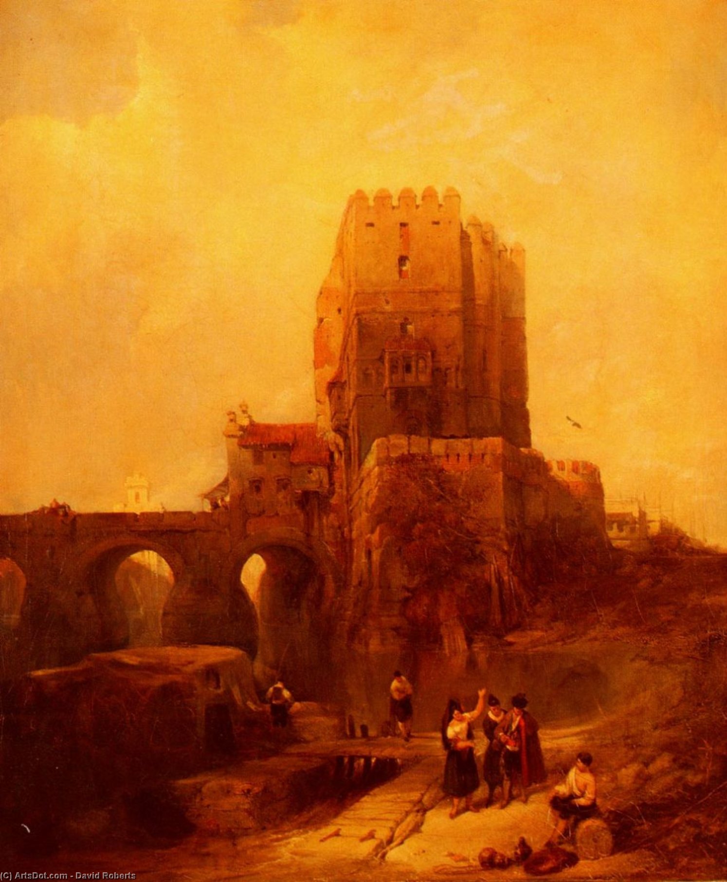 WikiOO.org - Encyclopedia of Fine Arts - Maľba, Artwork David Roberts - Moorish Tower On The Bridge At Cordova