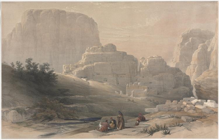 Wikioo.org - The Encyclopedia of Fine Arts - Painting, Artwork by David Roberts - Petra, Lower End Of The Valley, Viewing The Acropolis