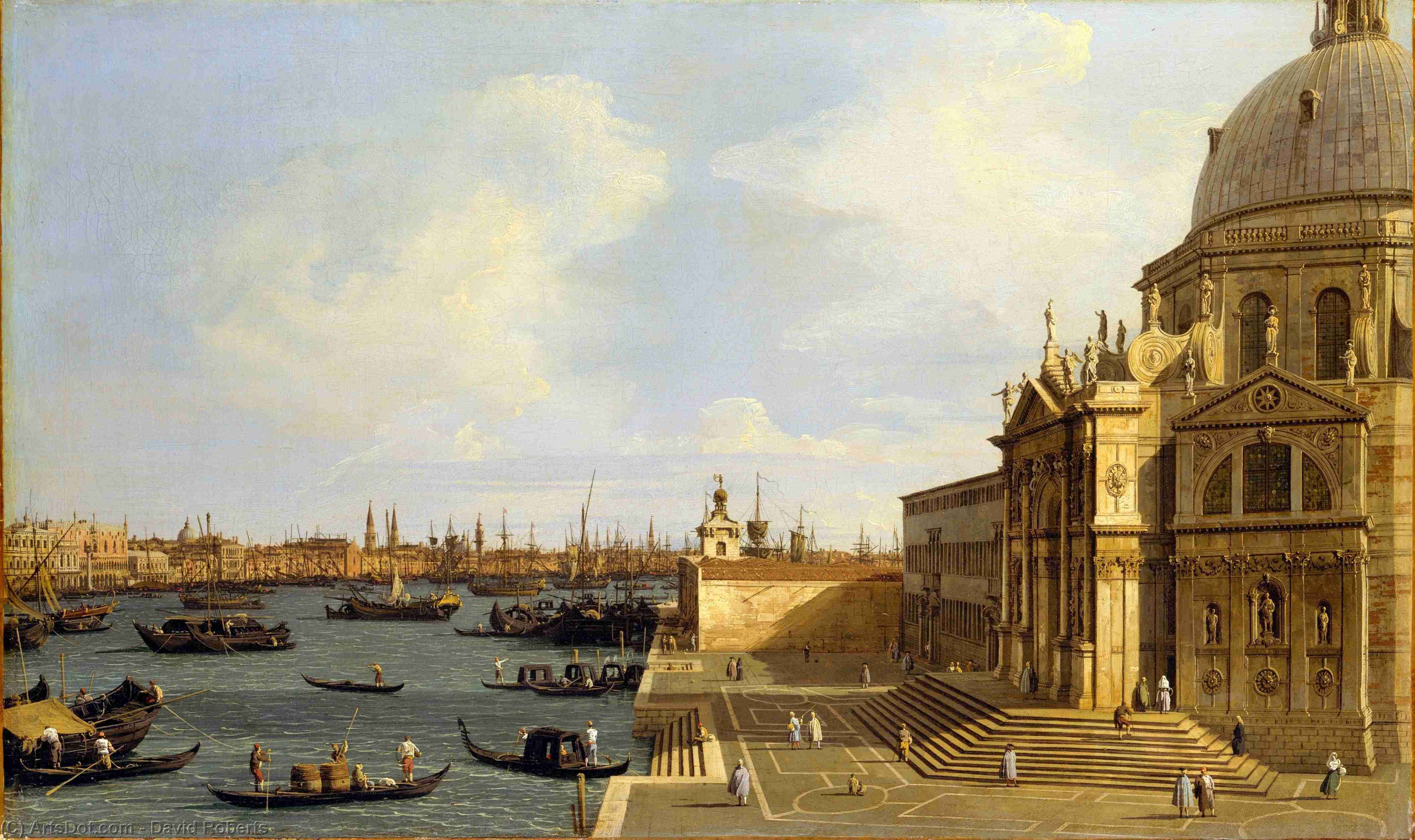 Wikioo.org - สารานุกรมวิจิตรศิลป์ - จิตรกรรม David Roberts - View Of The Church Of Santa Maria Della Salute, On The Grand Canal, Venice, With The Dogana Beyond
