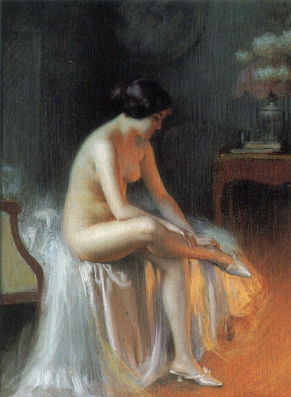 WikiOO.org - Encyclopedia of Fine Arts - Maleri, Artwork Delphin Enjolras - Nude By Firelight