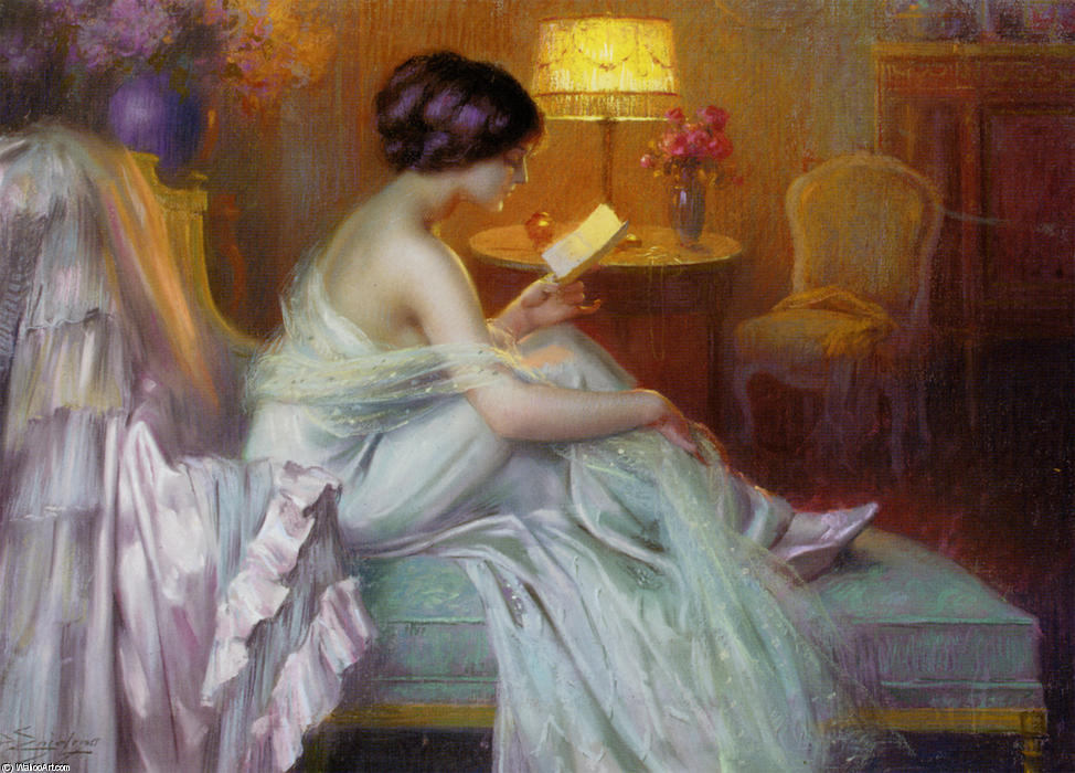 Wikioo.org - The Encyclopedia of Fine Arts - Painting, Artwork by Delphin Enjolras - Reading by the light of the lamp
